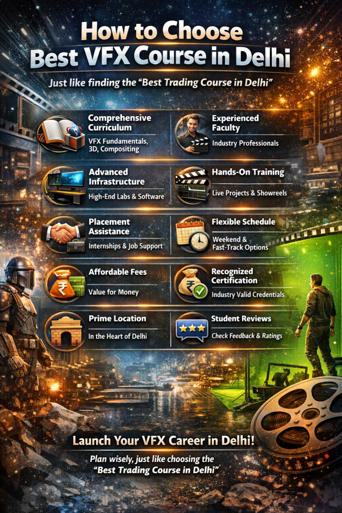How to choose best VFX course in Delhi with factors like curriculum, faculty, infrastructure and placement support, similar to the best trading course in delhi selection.
